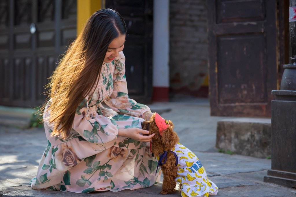 girl, dog, light